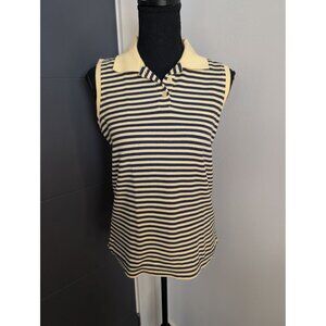 y2k Croft and Barrow Navy and Yellow Striped Sleeveless 100% Cotton Polo - S
